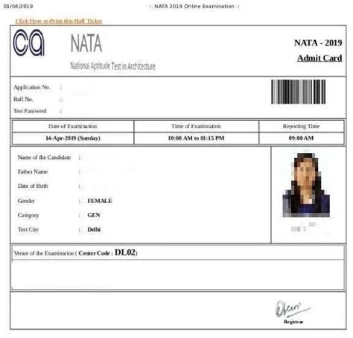 How can I download Nata admit card 2019?