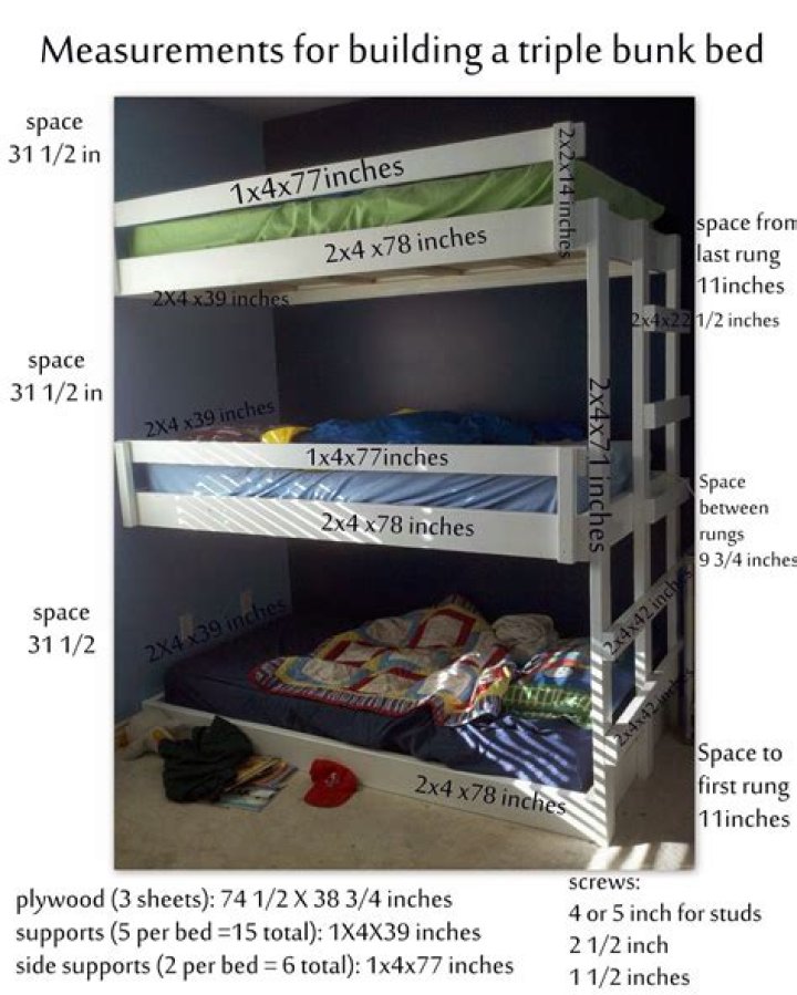 What is the average space between bunk beds?