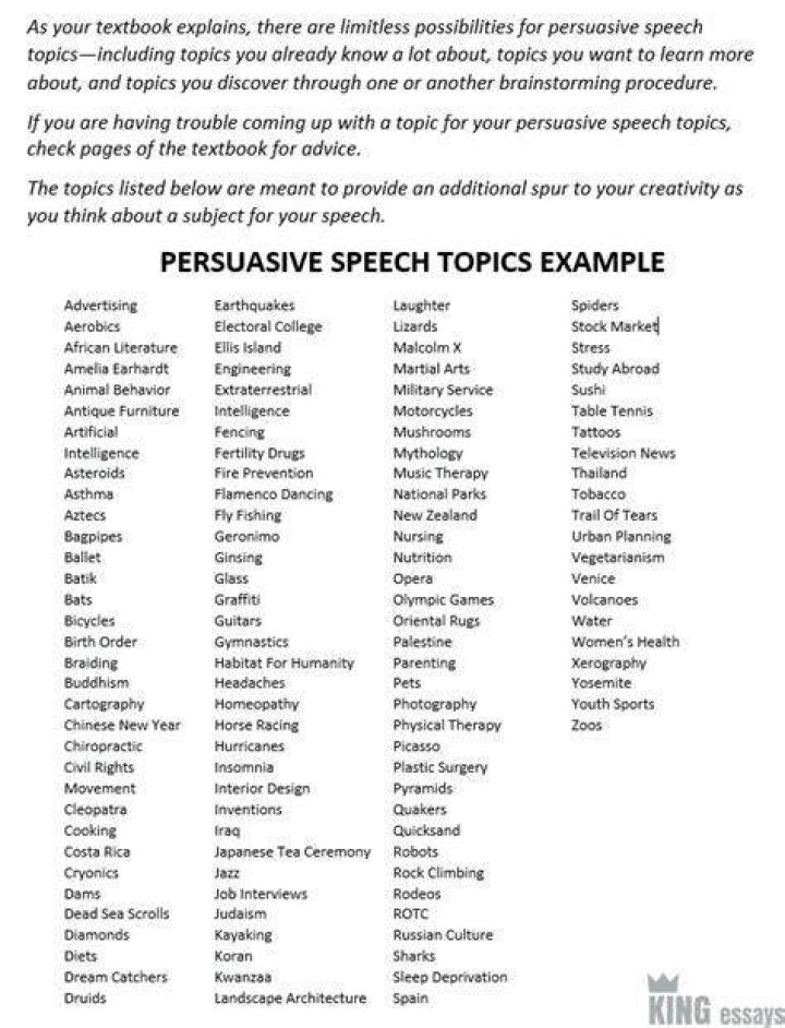 What topics are good for a persuasive speech?