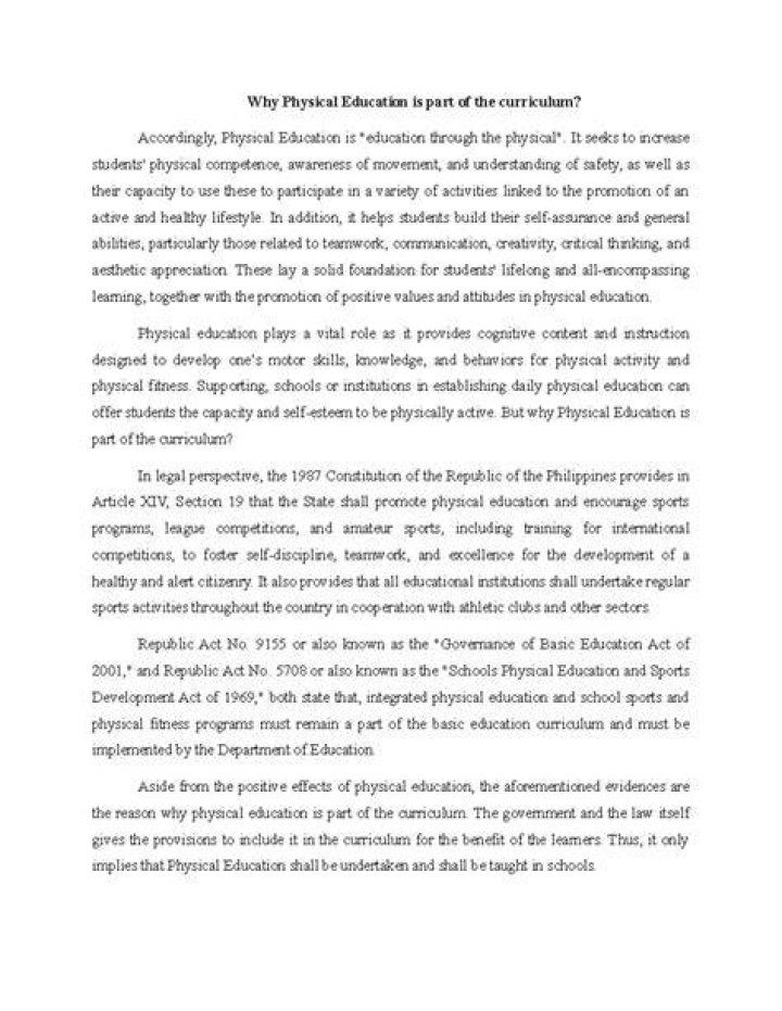 Why physical education is an integral part of the Philippine education system?
